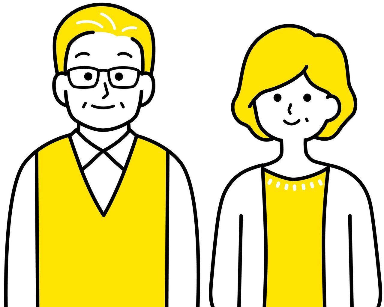 黄色いベストの男性と女性のイラスト