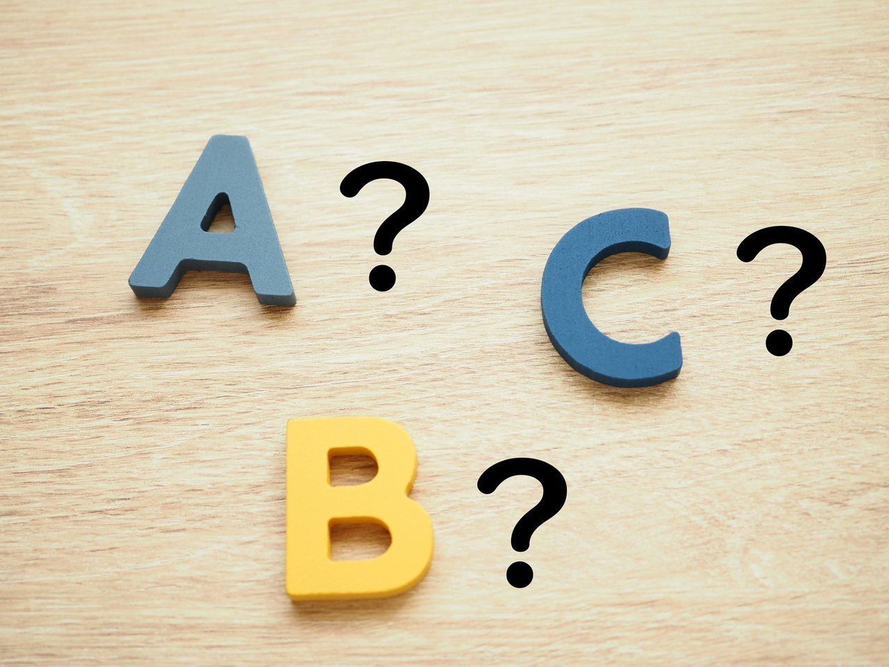 「A？」「B？」「C？」の文字